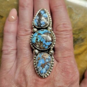 Native American 3-Stone Golden Hills Turquoise and Silver Ring